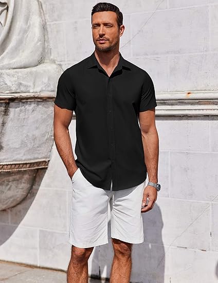 Men's Button Down Shirt Short Sleeve Casual Shirt for Men Summer Business Casual Dress Shirt