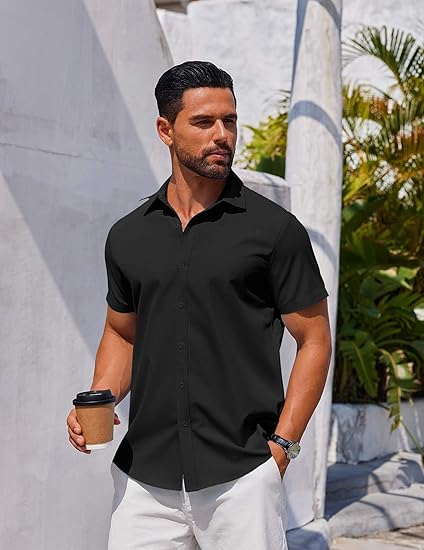 Men's Button Down Shirt Short Sleeve Casual Shirt for Men Summer Business Casual Dress Shirt