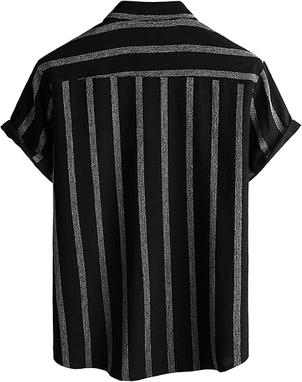 Mens Summer Striped Shirts Button Down Short Sleeve Vintage Beach Hawaiian Shirts with Pocket