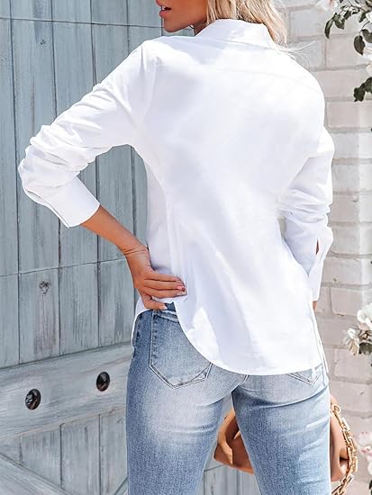 Siliteelon Women's Button Down Shirts Long Sleeve Dress Shirts Wrinkle Free Collared Work Office Solid Blouses Corset Tops