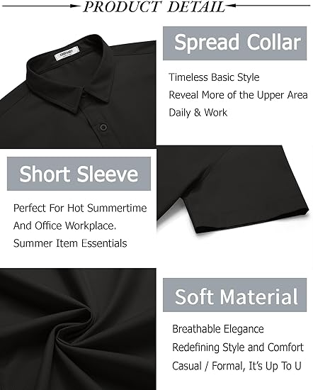 Men's Button Down Shirt Short Sleeve Casual Shirt for Men Summer Business Casual Dress Shirt