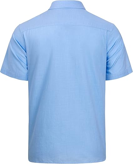 Men's Cotton Linen Short Sleeve Shirts Casual Lightweight Button Down Shirts Vacation Beach Summer Tops with Pocket