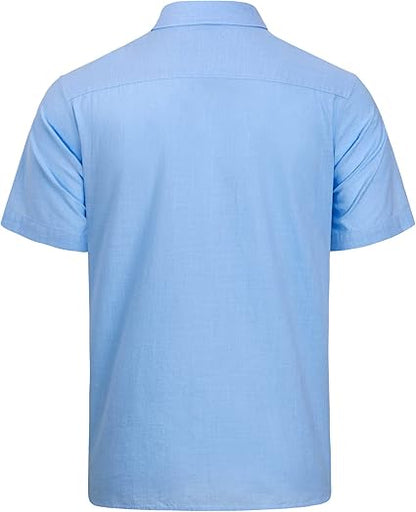 Men's Cotton Linen Short Sleeve Shirts Casual Lightweight Button Down Shirts Vacation Beach Summer Tops with Pocket