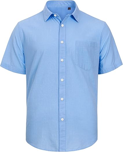 Men's Cotton Linen Short Sleeve Shirts Casual Lightweight Button Down Shirts Vacation Beach Summer Tops with Pocket