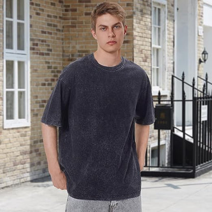 Oversized T-Shirts for Men Vintage Cotton Tee Crew Neck Short Sleeve Tops Men's Loose Fit Casual Fashion Shirt