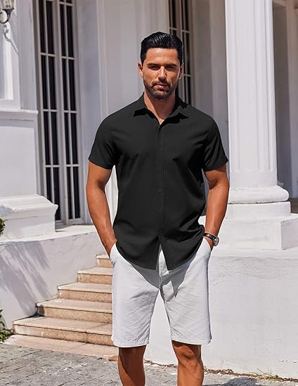 Men's Button Down Shirt Short Sleeve Casual Shirt for Men Summer Business Casual Dress Shirt