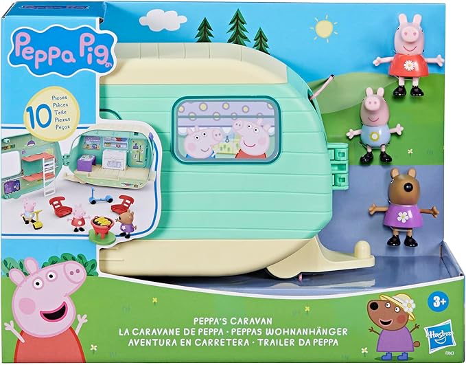 Peppa Pig Caravan Playset for Girls and Boys, 3 Figures, 6 Accessories, Preschool Toys, Kids Gifts, Ages 3+