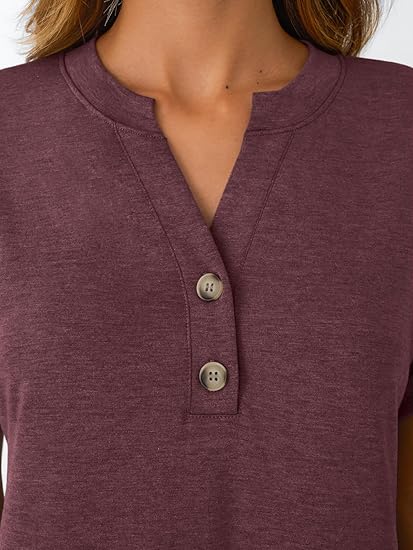 Women's Short Sleeve Shirts Henley Dressy Casual Summer Tops 2025 Trendy Blouses Cute T-Shirts Outfits Clothes