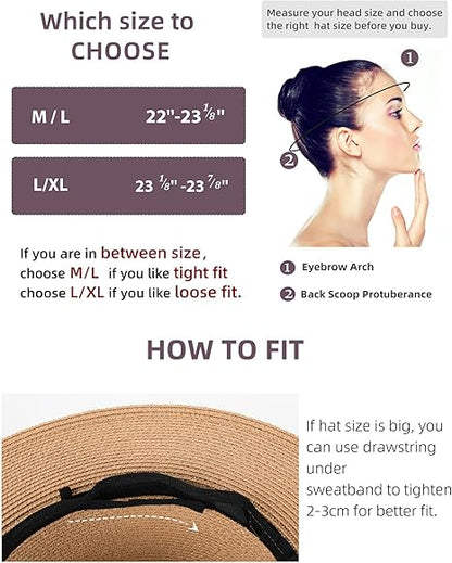 Womens Mens Wide Brim Straw Panama Hat Summer Beach Sun Hats UPF Straw Hat for Women
