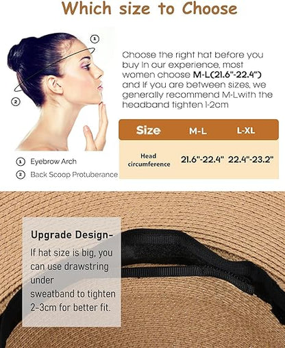Womens Sun Straw Hat Wide Brim UPF 80 Summer Hat Foldable Packable Floppy Beach Hats for Women